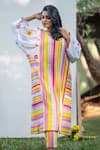 Buy_PRACHI KAMAT_Multi Color Cotton Linen Printed Portuguese Folk Stripe Round Kurta And Pant Set _at_Aza_Fashions