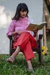 Shop_PRACHI KAMAT_Pink Cotton Linen Solid Stand Collar Color Block Straight Kurta With Pant _Online_at_Aza_Fashions