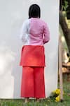 Shop_PRACHI KAMAT_Pink Cotton Linen Solid Stand Collar Color Block Straight Kurta With Pant _at_Aza_Fashions