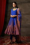 Buy_Saundh_Blue Anarkali Georgette Silk Print Abstract Round Neck Afina Pant Set_at_Aza_Fashions