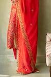 Buy_Saundh_Red Kurta Raw Silk Print Floral Mandala Notched Neck Bano Pant Set_Online_at_Aza_Fashions