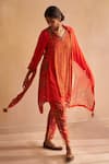 Saundh_Red Kurta natural Crepe Print Floral Mandala V Neck Nadiya Abstract Pant Set _Online_at_Aza_Fashions