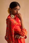 Saundh_Red Kurta natural Crepe Print Floral Mandala V Neck Nadiya Abstract Pant Set _at_Aza_Fashions