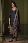 Buy_Saundh_Black Kurta Raw Silk Printed Dupatta Floral V Neck Shehnaaz Pant Set_Online_at_Aza_Fashions