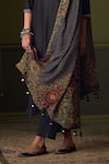 Shop_Saundh_Black Kurta Raw Silk Printed Dupatta Floral V Neck Shehnaaz Pant Set_Online_at_Aza_Fashions