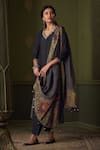 Saundh_Black Kurta Raw Silk Printed Dupatta Floral V Neck Shehnaaz Pant Set_at_Aza_Fashions