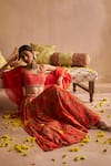 Shop_Saundh_Red Blouse And Lehenga Natural Crepe Print Floral Mandala Scoop Sehra Cape Set_at_Aza_Fashions
