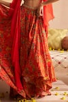 Saundh_Red Blouse And Lehenga Natural Crepe Print Floral Mandala Scoop Sehra Cape Set_Online_at_Aza_Fashions