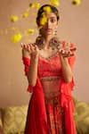 Buy_Saundh_Red Blouse And Lehenga Natural Crepe Print Floral Mandala Scoop Sehra Cape Set_Online_at_Aza_Fashions