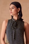 Buy_Saundh_Black Natural Crepe Print Miniature Butti Tie-up Neck Placement Mandala Top_Online_at_Aza_Fashions
