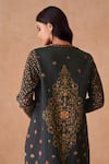 Shop_Saundh_Black Jacket Raw Silk Print Floral Butti Band Collar  _at_Aza_Fashions