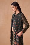 Buy_Saundh_Black Jacket Raw Silk Print Floral Butti Band Collar  _Online_at_Aza_Fashions