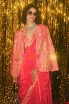 Buy_Saundh_Pink Blazer Pure Raw Silk Print Tribal Lapel Collar Lara_at_Aza_Fashions