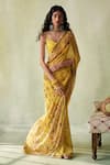 Buy_Saundh_Yellow Saree Georgette Print Floral Zeenat With Unstitched Blouse Piece _at_Aza_Fashions