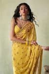 Saundh_Yellow Saree Georgette Print Floral Zeenat With Unstitched Blouse Piece _Online_at_Aza_Fashions