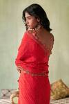 Shop Saundh Red Natural Crepe Print Miniature Zeenat Saree With Unstitched Blouse Piece at Aza Fashions Shop_Saundh_Red Natural Crepe Print Miniature Zeenat Saree With Unstitched Blouse Piece_at_Aza_Fashions