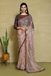 Buy_Nazaakat by Samara Singh_Brown Net Embroidery Sequin Work Saree With Running Blouse_at_Aza_Fashions