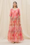 Naintara Bajaj_Pink Organza Embroidery, Sequins Round Neck Anarkali Set _Online_at_Aza_Fashions