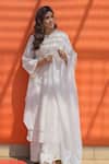 Leela By A_Ivory Chanderi, Organza, Linen Sequins Round Ghungroo Embellished Anarkali Set _at_Aza_Fashions