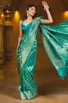 Buy_Amaara_Green Pure Katan Silk Hand Woven Floral Vine Saree With Running Blouse _at_Aza_Fashions