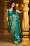 Amaara_Green Pure Katan Silk Hand Woven Floral Vine Saree With Running Blouse _Online_at_Aza_Fashions