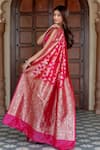 Amaara_Pink Pure Katan Silk Hand Woven Floral Vine Saree With Running Blouse _Online_at_Aza_Fashions