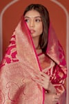 Shop_Amaara_Pink Pure Katan Silk Hand Woven Floral Banarasi Saree With Running Blouse_at_Aza_Fashions