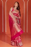 Amaara_Pink Pure Katan Silk Hand Woven Floral Banarasi Saree With Running Blouse_at_Aza_Fashions