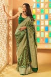 Buy_Amaara_Green Pure Satin Silk Hand Woven Floral Banarasi Saree With Running Blouse_at_Aza_Fashions