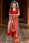 Buy_Amaara_Red Pure Katan Silk Hand Woven Floral Banarasi Saree With Running Blouse _Online_at_Aza_Fashions