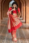 Shop_Amaara_Red Pure Katan Silk Hand Woven Floral Banarasi Saree With Running Blouse _Online_at_Aza_Fashions