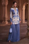 Buy_DiyaRajvvir_Blue Dola Silk Printed Floral Round Thikri Kurta And Gharara Set _at_Aza_Fashions