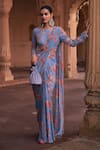 Buy_DiyaRajvvir_Blue Crepe Printed Floral Round Pre-draped Skirt Saree With Blouse_at_Aza_Fashions