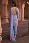 Shop_DiyaRajvvir_Blue Crepe Printed Floral Round Pre-draped Skirt Saree With Blouse_at_Aza_Fashions