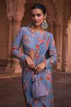 DiyaRajvvir_Blue Crepe Printed Floral Round Pre-draped Skirt Saree With Blouse_Online_at_Aza_Fashions