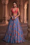 Buy_Diyarajvvir_Blue Organza, Tulle Sequins V-neck Embroidered Blouse Lehenga Set _at_Aza_Fashions