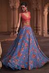 Buy_Diyarajvvir_Blue Organza, Tulle Sequins V-neck Embroidered Blouse Lehenga Set _Online_at_Aza_Fashions