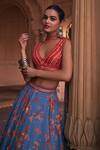 Shop_Diyarajvvir_Blue Organza, Tulle Sequins V-neck Embroidered Blouse Lehenga Set _at_Aza_Fashions