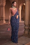 Buy_Diyarajvvir_Blue Crepe, Georgette Sequins, Floral Print Pre-stitched Skirt Saree With Blouse _at_Aza_Fashions