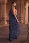Shop_Diyarajvvir_Blue Crepe, Georgette Sequins, Floral Print Pre-stitched Skirt Saree With Blouse _at_Aza_Fashions