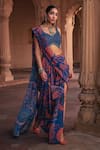 Buy_DiyaRajvvir_Blue Tulle, Crepe, Satin, Thikri Print Pre-stitched Skirt Saree With Blouse _at_Aza_Fashions