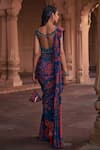 Shop_DiyaRajvvir_Blue Tulle, Crepe, Satin, Thikri Print Pre-stitched Skirt Saree With Blouse _at_Aza_Fashions