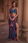 DiyaRajvvir_Blue Tulle, Crepe, Satin, Thikri Print Pre-stitched Skirt Saree With Blouse _Online_at_Aza_Fashions