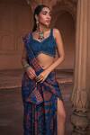 Buy_DiyaRajvvir_Blue Tulle, Crepe, Satin, Thikri Print Pre-stitched Skirt Saree With Blouse _Online_at_Aza_Fashions