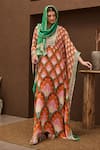 Buy_Papa Don't Preach Pret_Orange Crepe Print Bahar Safari Round Neck Maxi Kaftan _at_Aza_Fashions