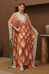 Buy_Papa Don't Preach Pret_Orange Crepe Print Bahar Safari Round Neck Maxi Kaftan _Online_at_Aza_Fashions