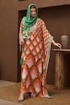 Shop_Papa Don't Preach Pret_Orange Crepe Print Bahar Safari Round Neck Maxi Kaftan _Online_at_Aza_Fashions