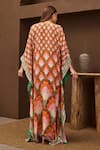 Shop_Papa Don't Preach Pret_Orange Crepe Print Bahar Safari Round Neck Maxi Kaftan _at_Aza_Fashions