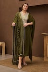 Buy_Papa Don't Preach Pret_Green Satin Embroidered Yoke Golden Sequins V Neck Oasis Kurta With Dupatta _at_Aza_Fashions