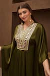 Buy_Papa Don't Preach Pret_Green Satin Embroidered Yoke Golden Sequins V Neck Oasis Kurta With Dupatta _Online_at_Aza_Fashions